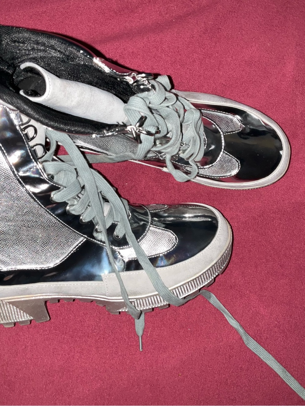Cape Robbin Silver Metallic Lace-Up Chunky Sneaker Boot